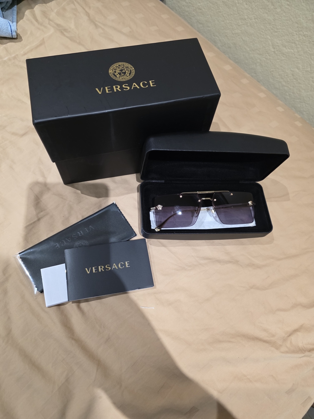 Versace Rimless Sunglasses - Black Frame, Gradient Brown Lenses